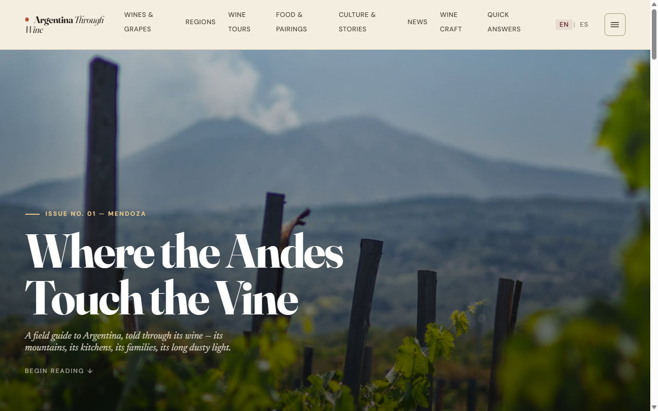 Скриншот сайта Argentina Through Wine — премиум-журнал о вине